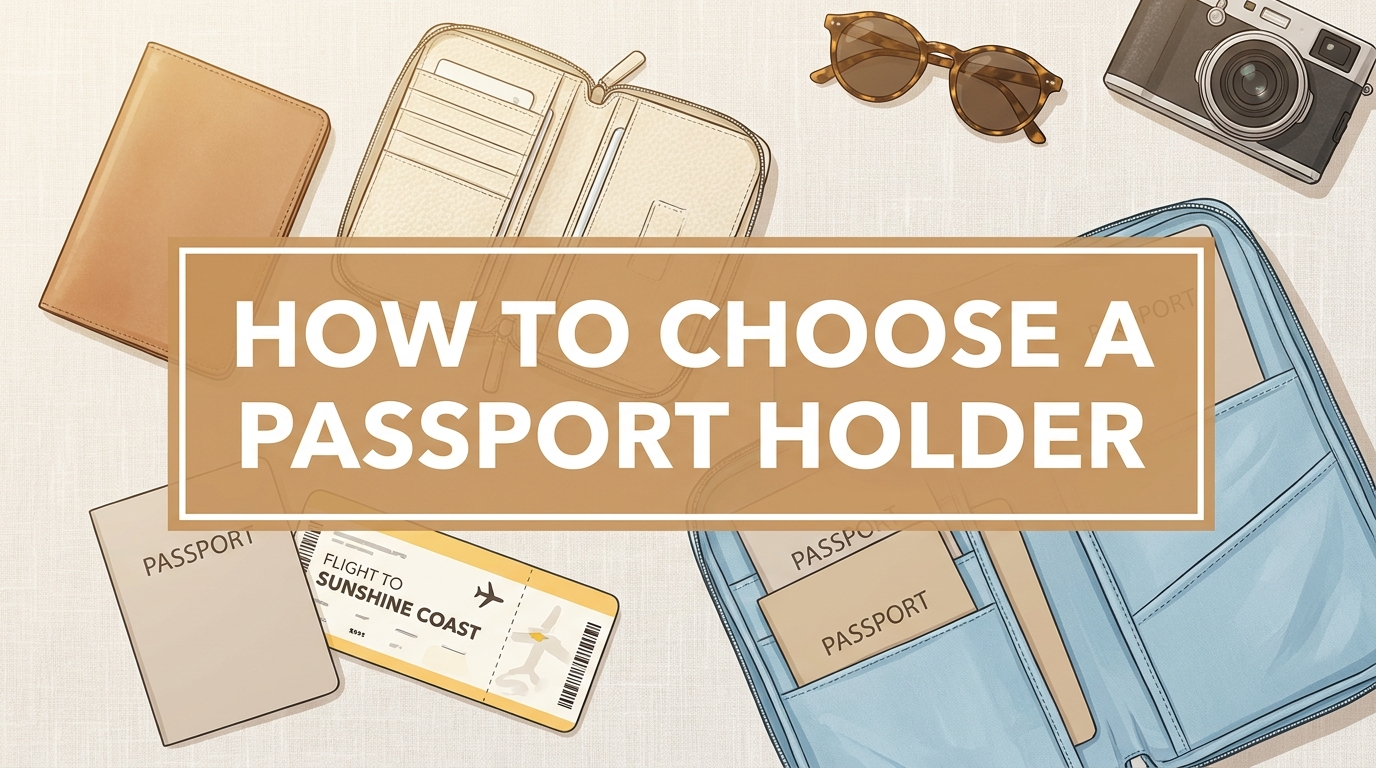 Different passport holders laid out with a passport and boarding pass, showing how to choose by travel style
